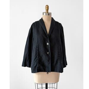 J.Jill Black Linen Shell Button Summer Blazer Jacket